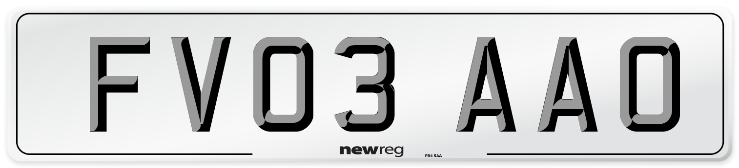 FV03 AAO Number Plate from New Reg